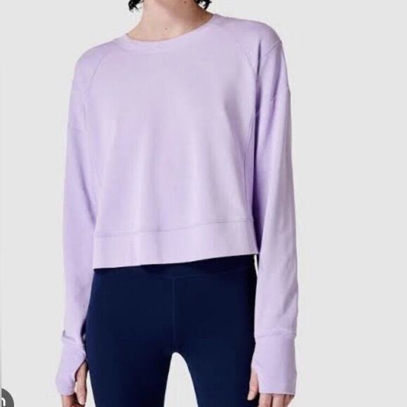 Sweaty Betty Post-workout Cropped Sweatshirt, Thumb Holes, Lavender/Indigo, 8 - Picture 1 of 10